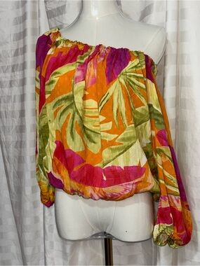 C&C California Vibrant Tropical Off-Shoulder Blouse Med NWT